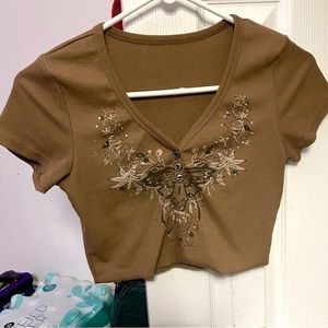 Brown, decorated front crop top✌️